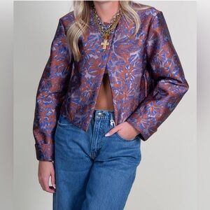 NWT Derek Lam 10 Crosby Neville Cloque Jacket Red Ochre Multi Sz XS